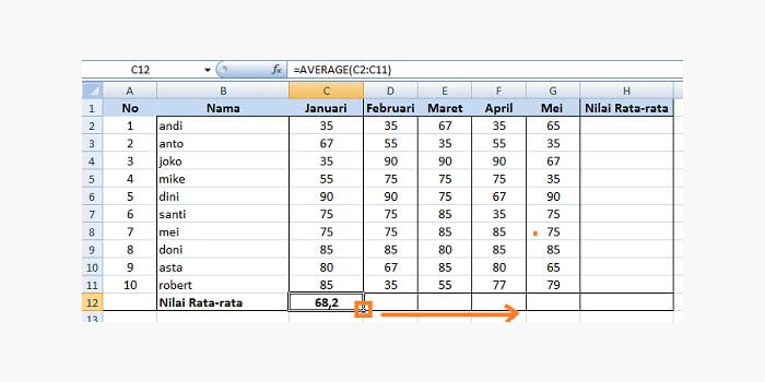 rumus rata rata di excel