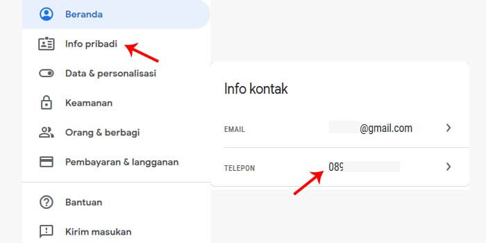 Cara mengganti nomor email gmail