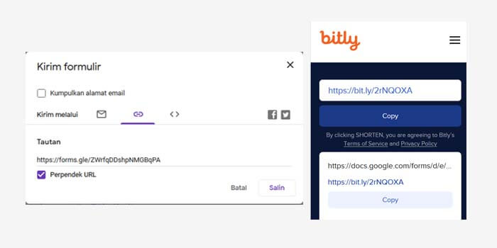 cara membuat link google form menjadi bitly