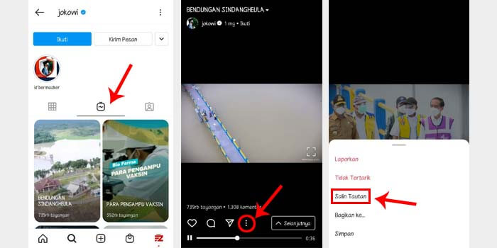 cara salin tautan IG TV