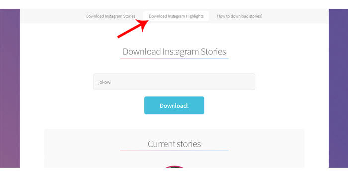 cara download sorotan instagram orang lain