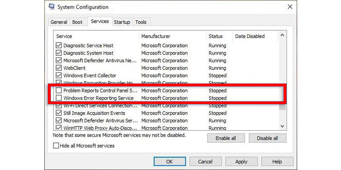 Disable Service System Configuration