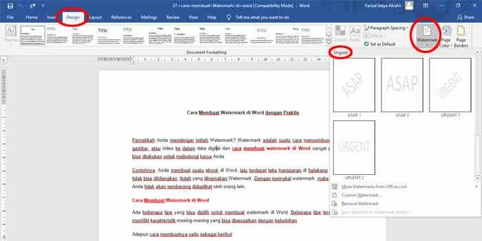 cara bikin watermark di word