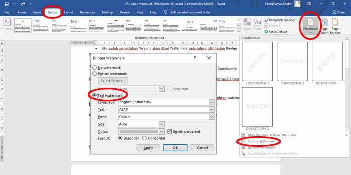 cara membuat watermark sendiri di Word