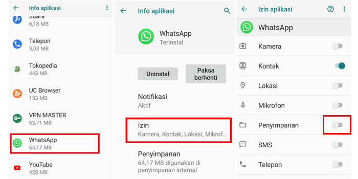 Aktifkan Izin Akses Penyimpanan WhatsApp